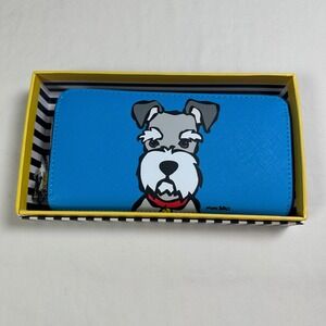 Marc Tetro Schnauzer Dog Zip Around‎ Wallet Clutch Blue New With Tags Gift Box